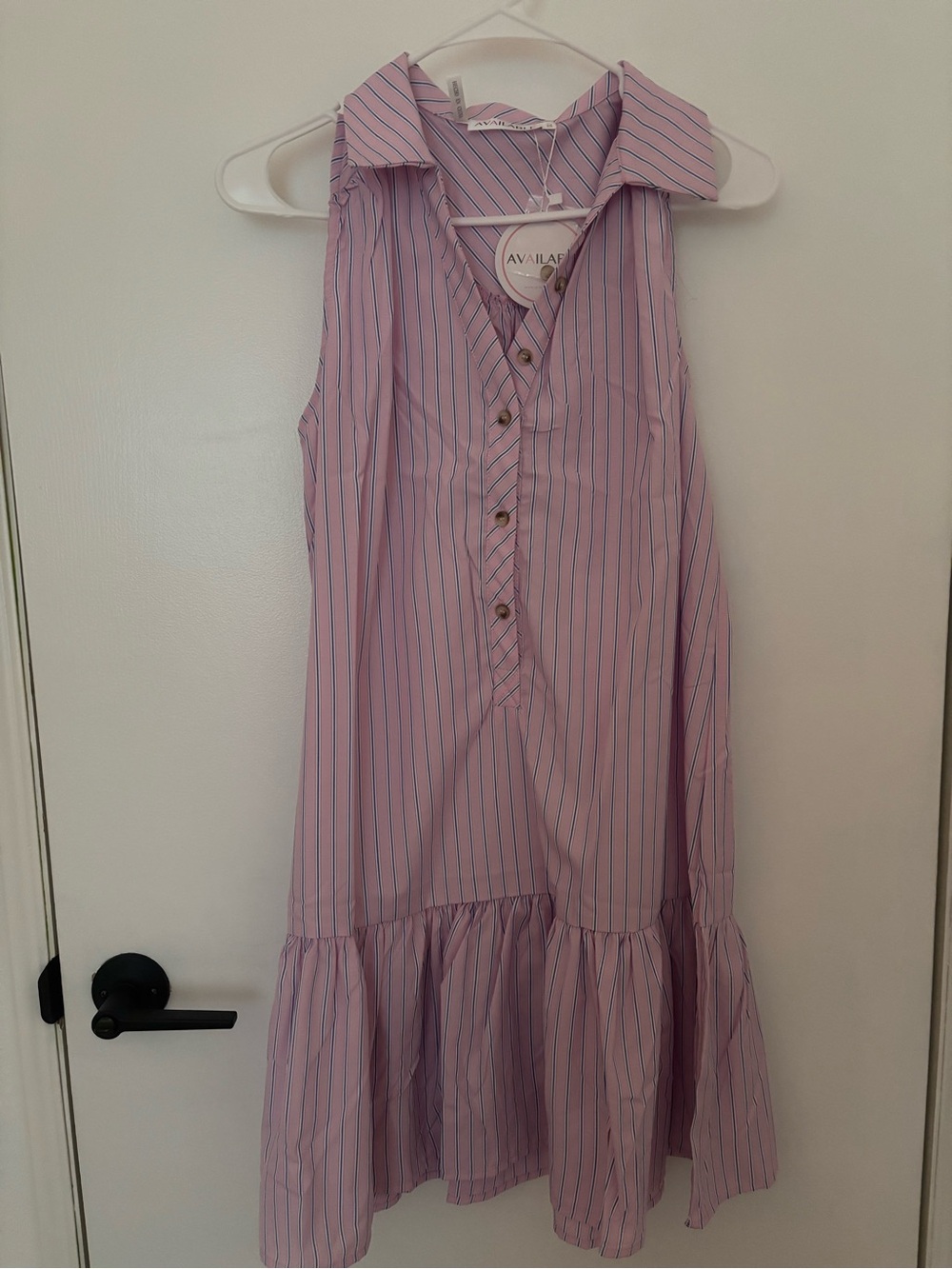 Women’s Pink Striped Sleeveless Shirt Dress